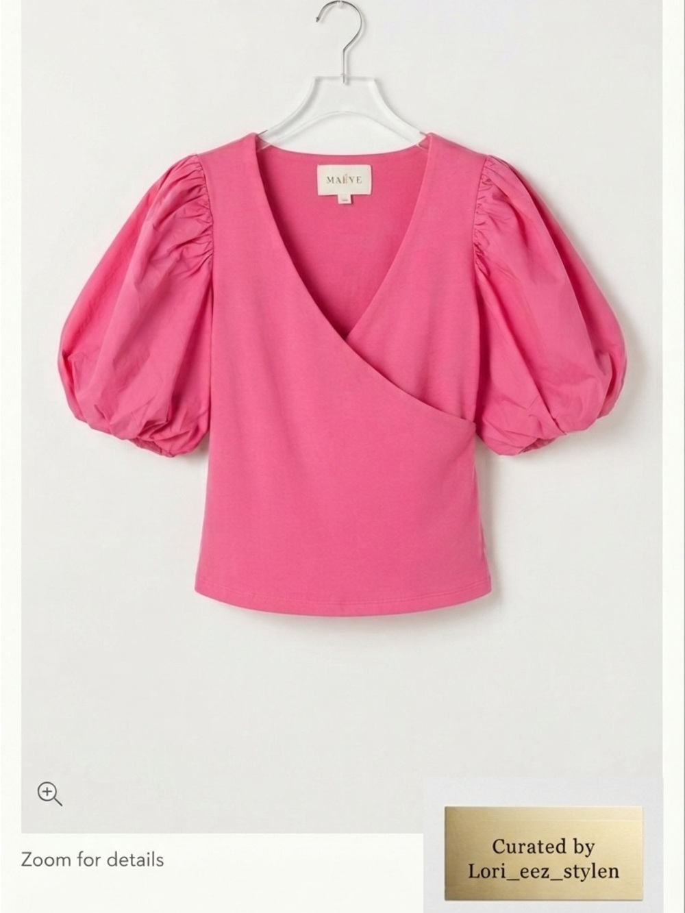 Maeve Hot Pink Puff-Sleeve Surplice Top